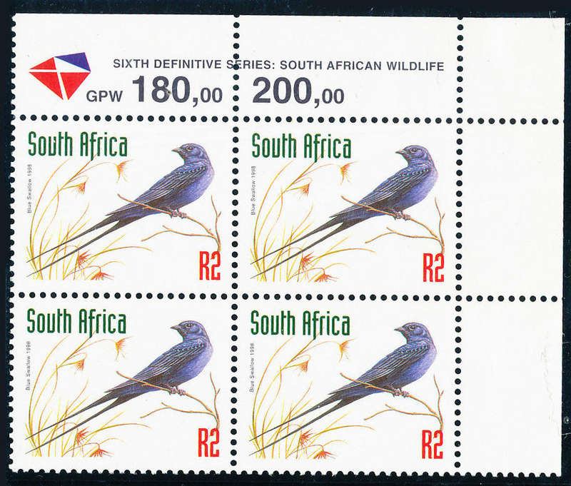 South Africa - 1998 - 6th Defins (Redrawn) R2 ctrl blk of 4 (DLR) no date print date 16/11/ SG 1167a