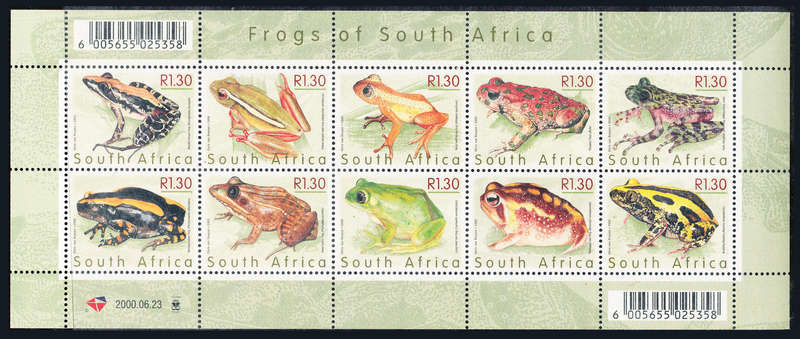 South Africa - 2000 - Frogs - m/sheet of 10 R1-30 stamps . SACC 1269 .
