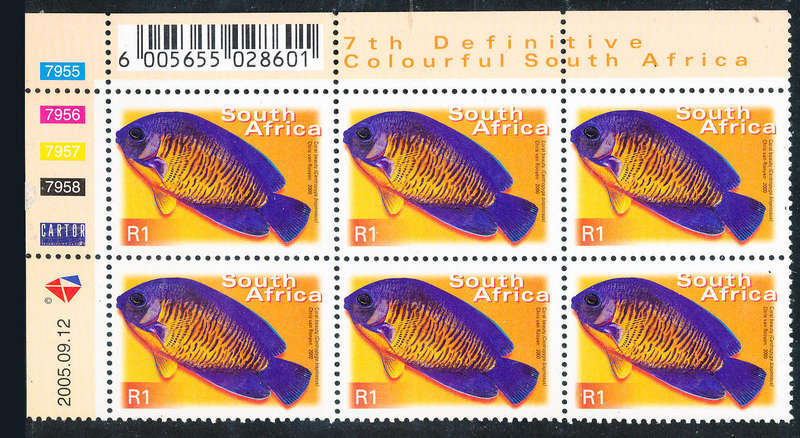 South Africa - 2000 - 7th Defins R1 mint unhinged ctrl 7955-7958 blk of 6 D/D 2005-09-12 SACC 1303a