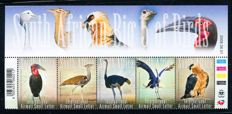 South Africa - 2008 - S.A. Big 5 of Birds - (4-90) ctrl strip of 5 mint unhinged . SACC 1881-1885 .