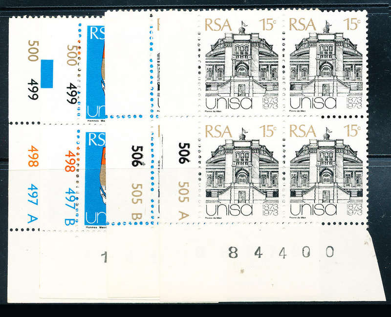South Africa - 1973 - UNISA - set of cyl blks of 4 A + B 4c value mint unhinged . SG 341-343 .