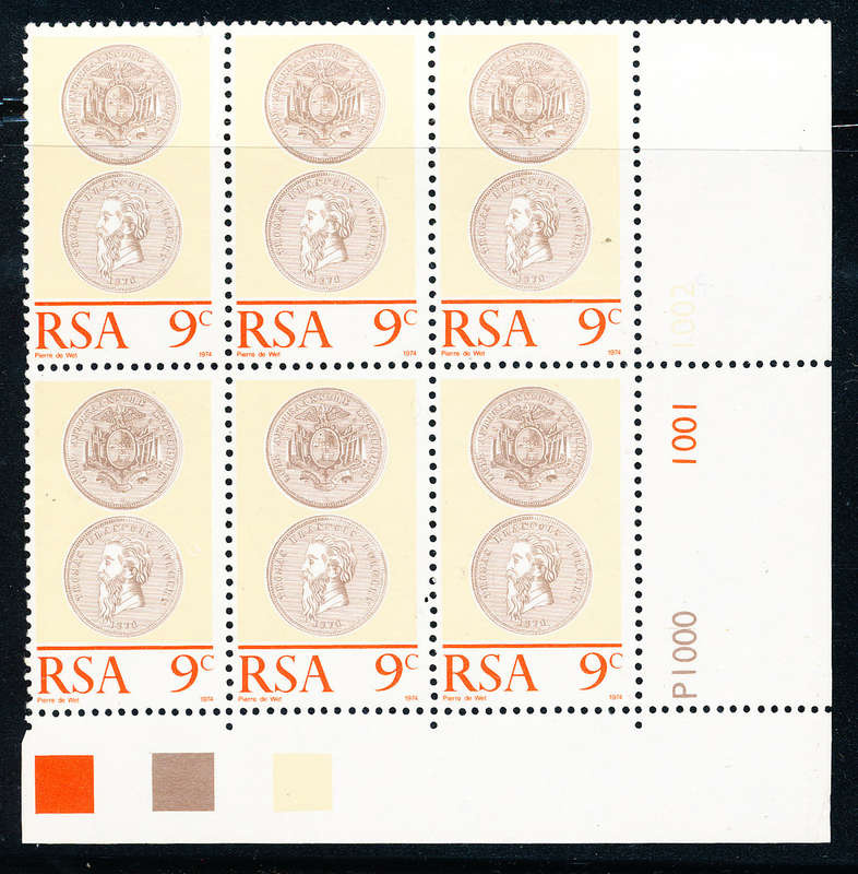 South Africa - 1974 - Numismatic Conference 9c control blk of 6 cyl P1000-P1001 u.m. SACC 353 .