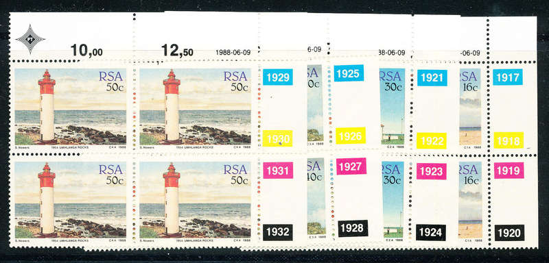 South Africa - 1988 - Lighthouses - set of 4 ctrl blks of 4 mint unhinged . SACC 663-666 .