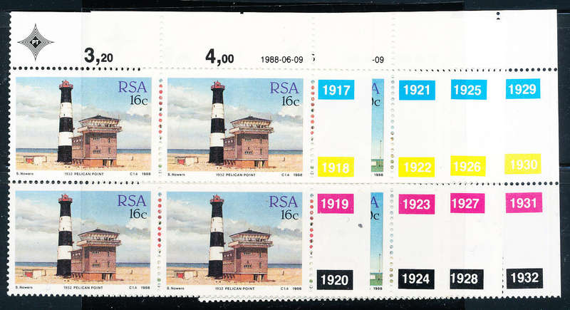 South Africa - 1988 - Lighthouses - set of 4 ctrl blks of 4 mint unhinged . SACC 663-666 .