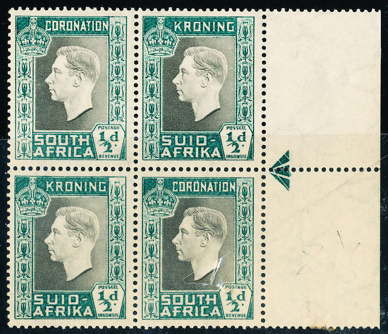 South Africa - 1937 - Coronation - ½d right arrow blk of 4 mint unhinged . SACC 70 .
