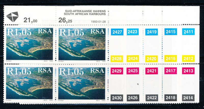South Africa - 1993 - S.A. Harbours - set of 5 ctrl blks of 4 mint unhinged . SACC 790-794 .