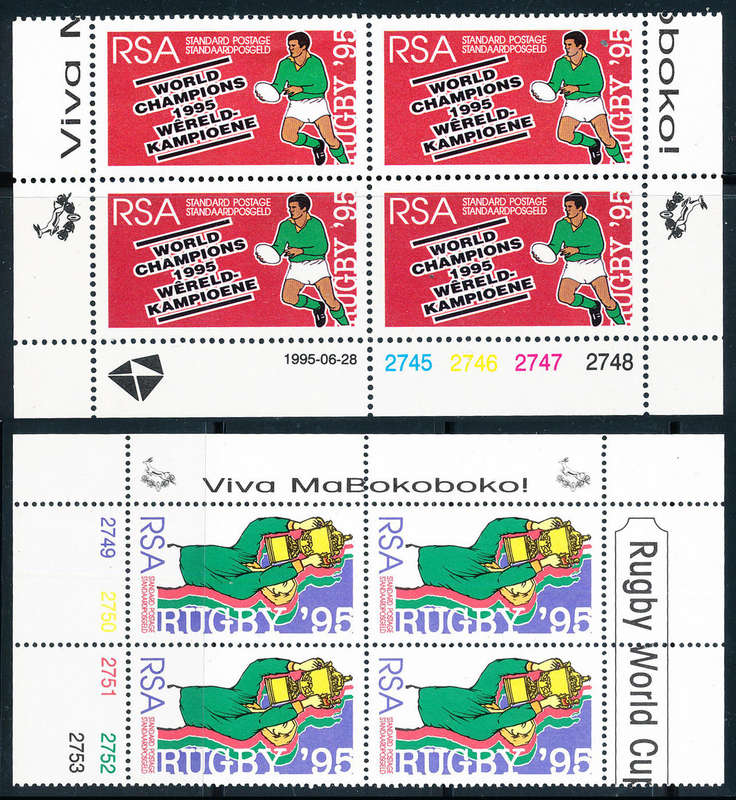 South Africa - 1995 - Rugby Winners - set of 2 ctrl blks of 4 unhinged . SACC 903-904 .