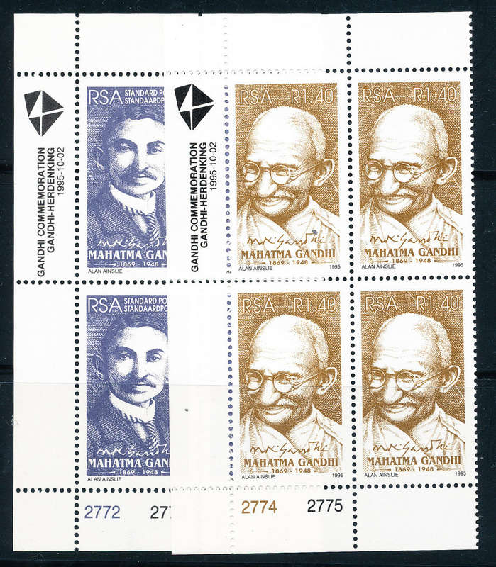 South Africa - 1995 - Gandhi - set of 2 control blks of 4 mint unhinged . SACC 916-917 .