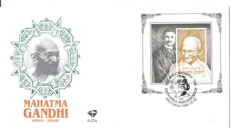 South Africa F.D.C.'s Miniature Sheets - 1995 - Gandhi mini sheet cover 6.23a unaddressed .