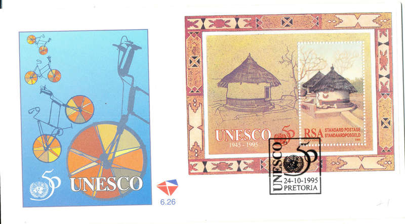 South Africa F.D.C.'s Miniature Sheets - 1995 - Unesco mini sheet cover 6.26 unaddressed .