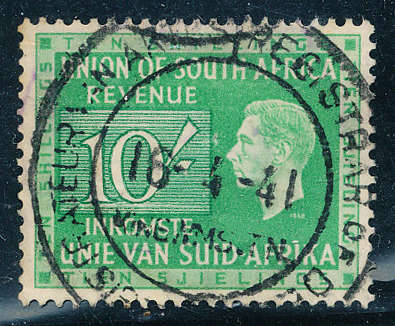 South Africa Official Stamps - 1938 - 42 - Geo 6 - 10s green fine used . SACC 43 .