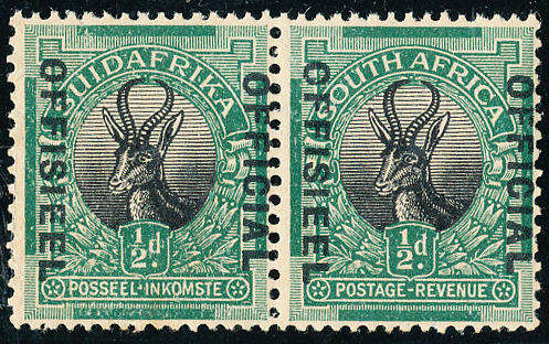 South Africa Official Stamps - 1929 - ½d black & green horiz pair u.m. SACC O8 .
