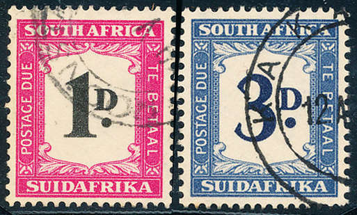 South Africa Postage Dues - 1948+1949 - 1d + 3d fine used . D34+D36 .