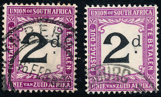 South Africa Postage Dues - 1914-22 - 2d both listed shades fine used . D3, 3A .