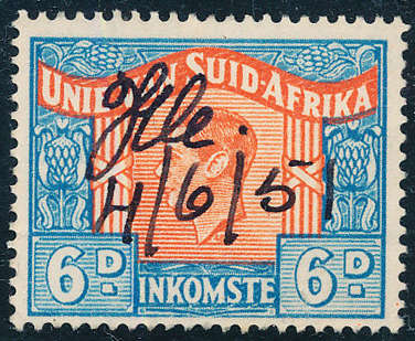 South Africa Revenue Stamps - 1946 - 52 - Geo 6 - 6d blue & orange showing Languages 'A E' fine used