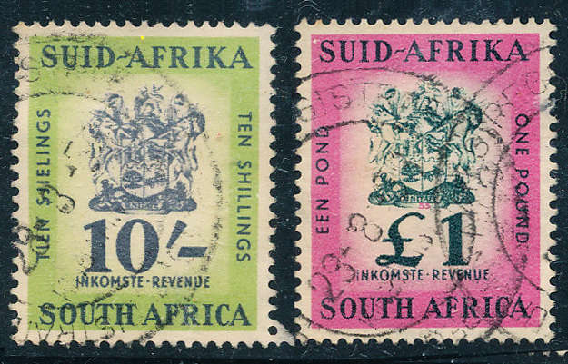 South Africa Revenue Stamps - 1984-60 - 10s & 1s fine used . SG 99, 102 .