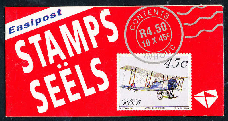 South Africa Stamp Booklets - 1993 - Aviation Booklet (3) of 10 45c stamps . SACC 823 .