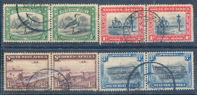 South West Africa - 1931 - ½d, 1d, 1½d, 3d used horiz pairs . SACC 103 .