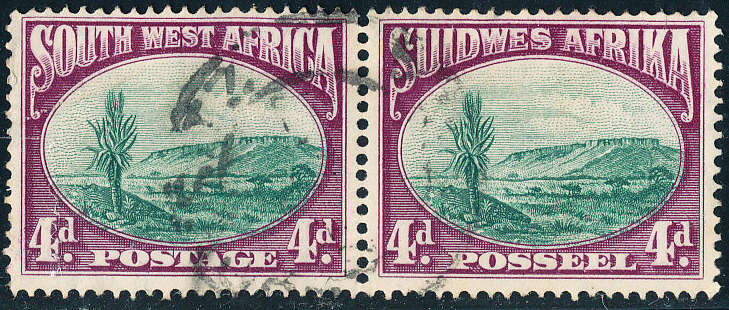 South West Africa - 1931 - Pict Defins - 4d perf up fine used horiz pair . SACC 107 .