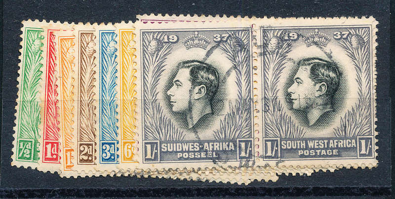 South West Africa - 1937 - Coronation - set of 8 horiz pairs fine used . SACC 124-131 .