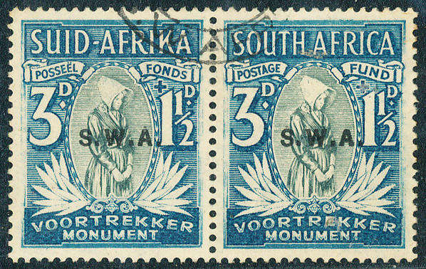 South West Africa - 1935-36 - Voortrekker Mem Fund - 3d + 1½d ovpt shifted to centre v.f. used horiz