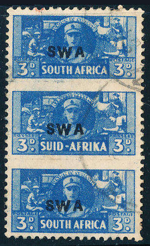 South West Africa - 1943-44 - Small War - 3d blue unit of 3 fine used . SACC 153 .