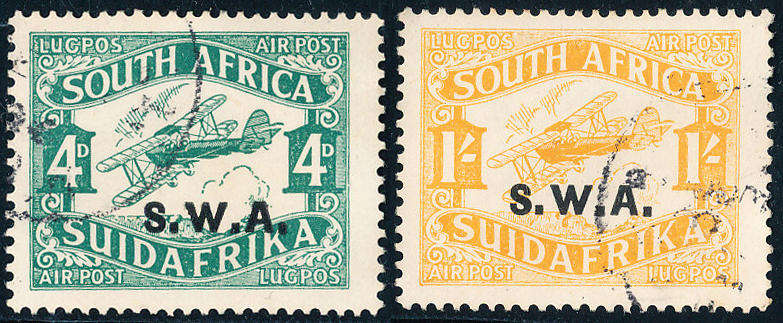 South West Africa - 1930 - Air - set of 2 type 3 ovpt fine used . SACC 99-100 .