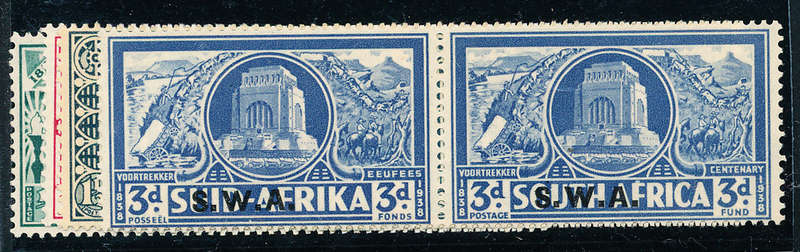 South West Africa - 1938 - Cent of Voortrekker Mem Fund - set of 4 horiz pairs fine mint. SG 132-135