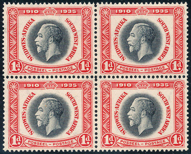South West Africa - 1935 - Silver Jubilee - 1d black & red mint unhinged Block of 4 . SACC 115 .