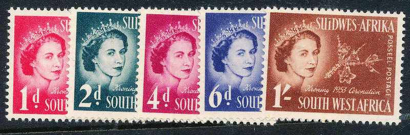 South West Africa - 1953 - Coronation - set of 5 mint unhinged . SACC 177-181 .