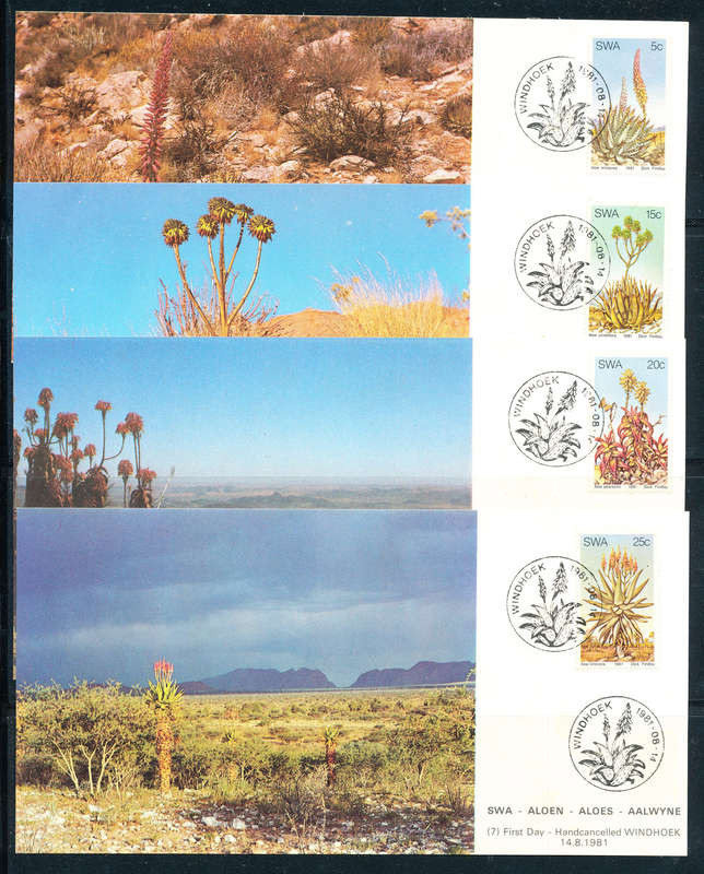South West Africa Maxicards - 1981 - Aloes - set of 4 cards private issue . SW - 7 .
