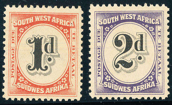 South West Africa Postage Dues - 1931 - Perf 12 - 1d & 2d mint hinged . D 46-47 .