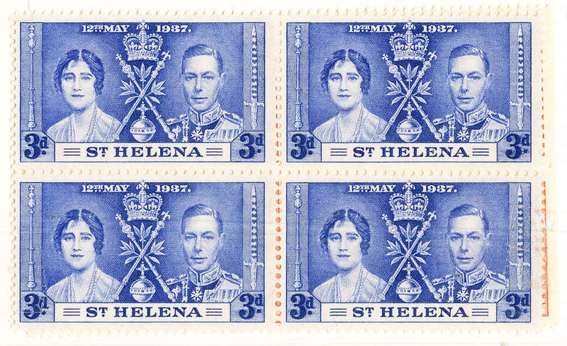 St. Helena - 1937 - Coronation - set of 3 blks of 4 mint unhinged . SG 128-130 .