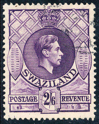 Swaziland - 1938-54 - Geo 6 - 2s 6d bright violet fine used . SACC 36 .