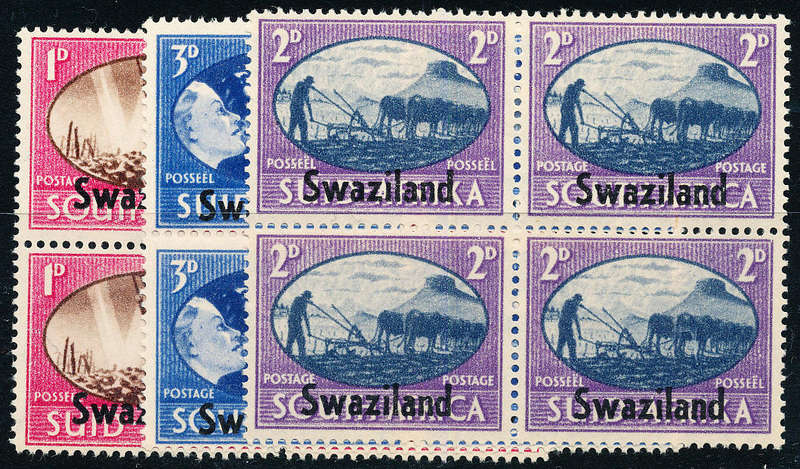 Swaziland - 1945 - Victory - set of 3 blks of 4 mint hinged . SACC 39-41 .