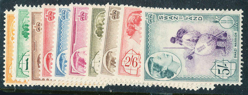 Swaziland - 1956 - Eliz Defins - ½d to 5s mint hinged . SG 53-63 .