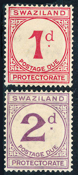 Swaziland Postage Dues - 1933 - 1d carmine & 2d pale violet mint hinged . SACC D1-2 .