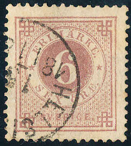 Sweden - 1872-79 - Defins - 6ö lilac perf 13 fine used . 19ab .
