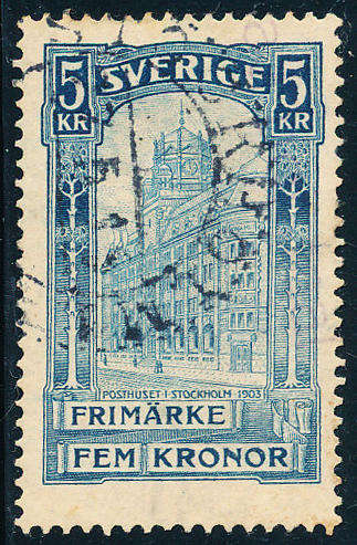 Sweden - 1903 - Opening of New Post Office - 5k blue fine used . SG 57 .