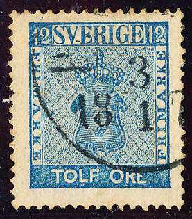 Sweden - 1858 - 12o blue fine used . SG 8a .
