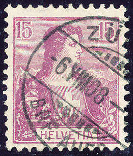 Switzerland - 1907 - 15c mauve fine used . SG 20 .