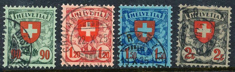 Switzerland - 1924-40 - Shield & Value in Red - set of 4 cheapest fine used . SG 329-332 .