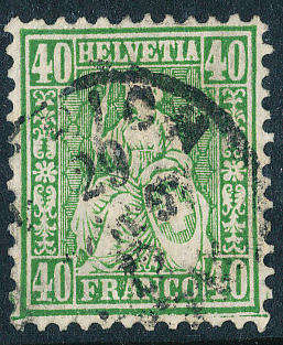 Switzerland - 1862-64 - 40c green fine used . SG 58 .