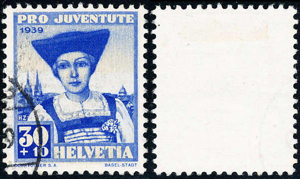 Switzerland 'Pro-Juventute' - 1939 - 30 + 10c blue fine used. SG J-91.