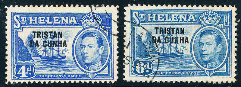 Tristan Da Cunha - 1952 - St. Helena Stamps Ovptd - 4d ultra & 6d light blue fine used . SG 6-7 .