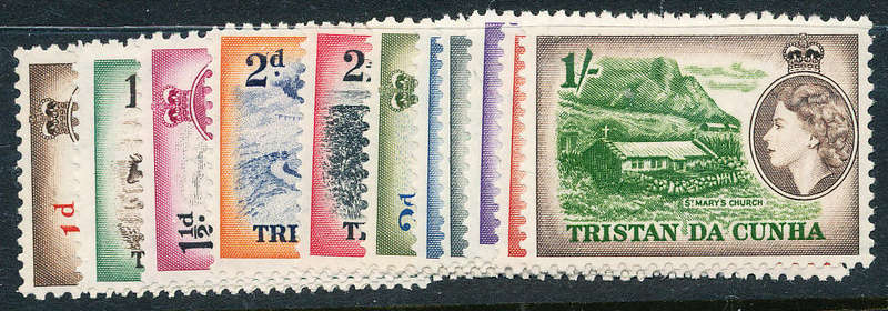 Tristan Da Cunha - 1954 - Eliz Defins - ½d to 1s mint hinged . (11 stamps) . SG 14-24 .