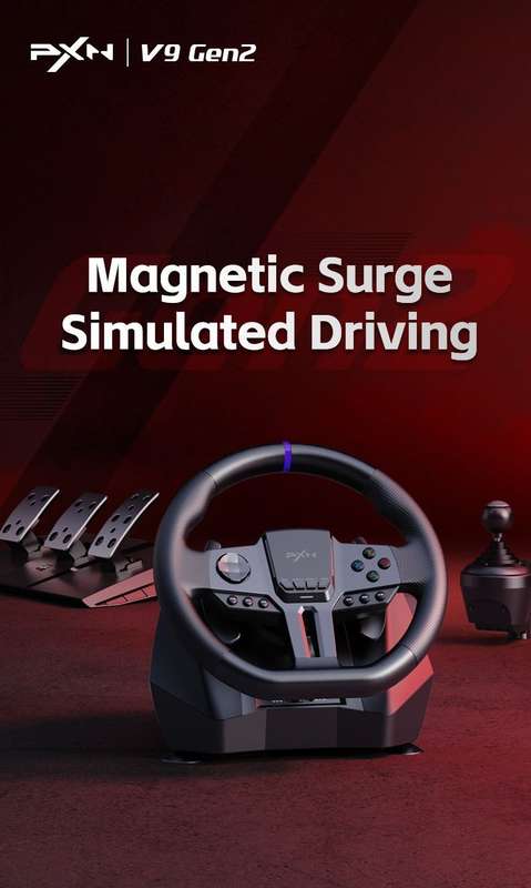 DW PXN V9 Gen 2 Gaming Steering Wheel 270-900 degree 3 Pedals and Gear Shifter