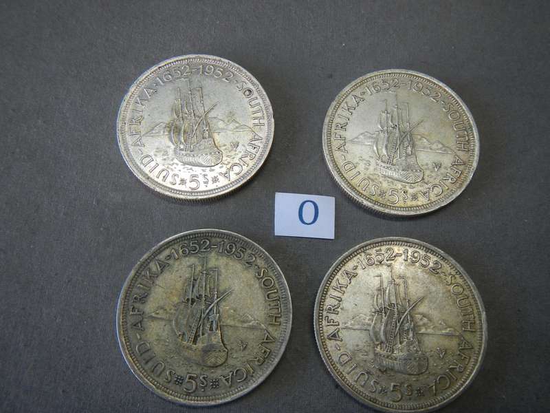 4x 1952 SILVER 5 SHILLING COIN - UNION OF SOUTH AFRICA (bid as a lot)
