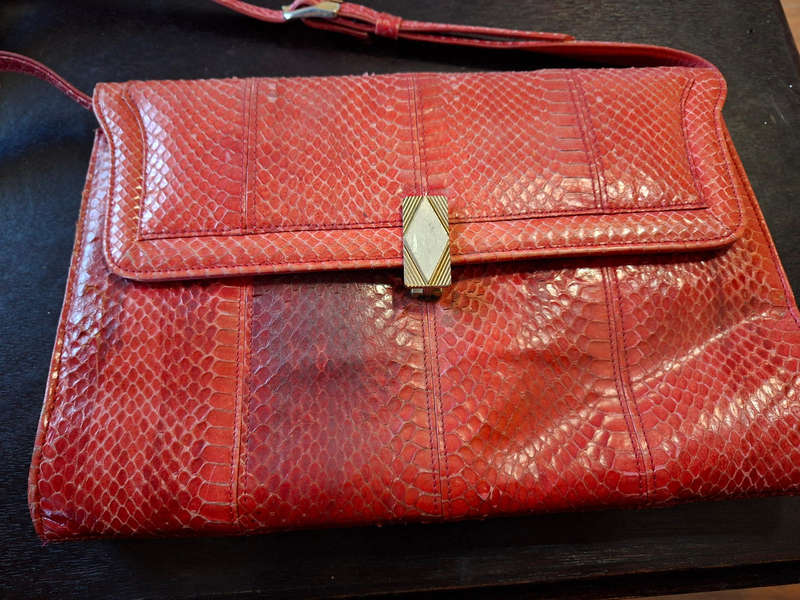 Genuine Vintage Cape Cobra Snake Skin Leather Handbag