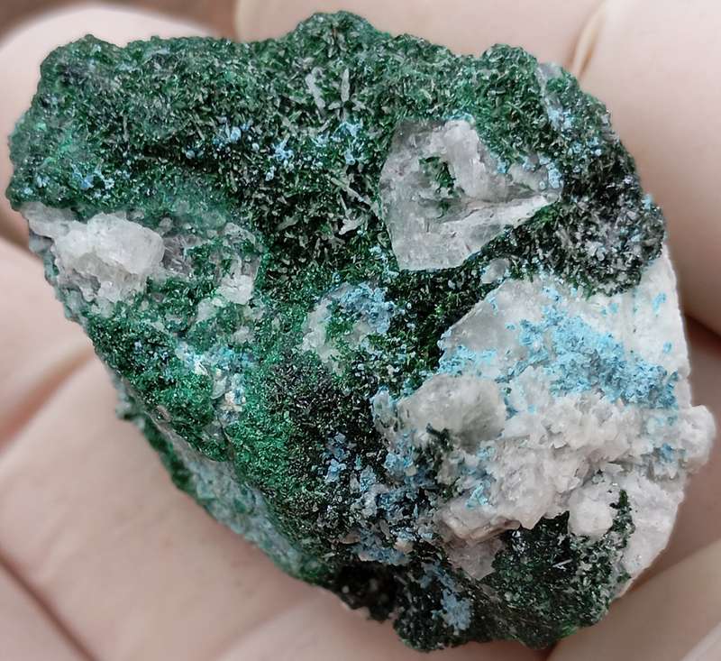 Malachite chrysocolla quartz calcite - Mashamba West mine DRC Congo
